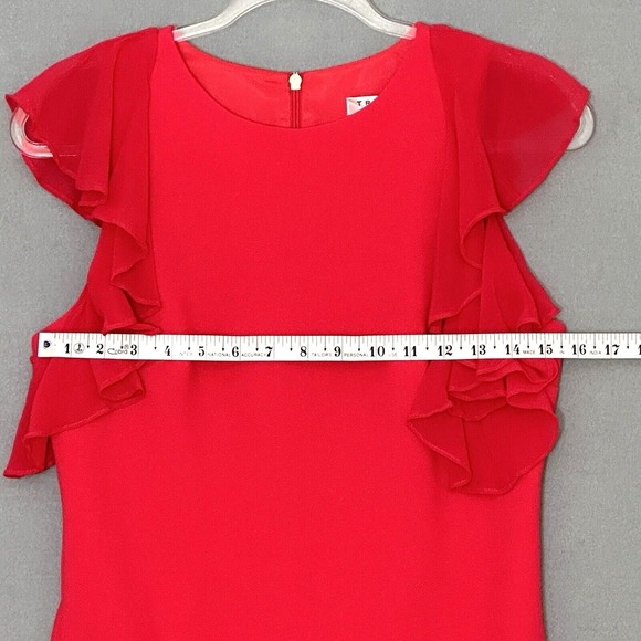 Trina Turk Women Dress 0 Watermelon Red Sheath Sheer Flutter Classic Girly Party - Picture 8 of 16